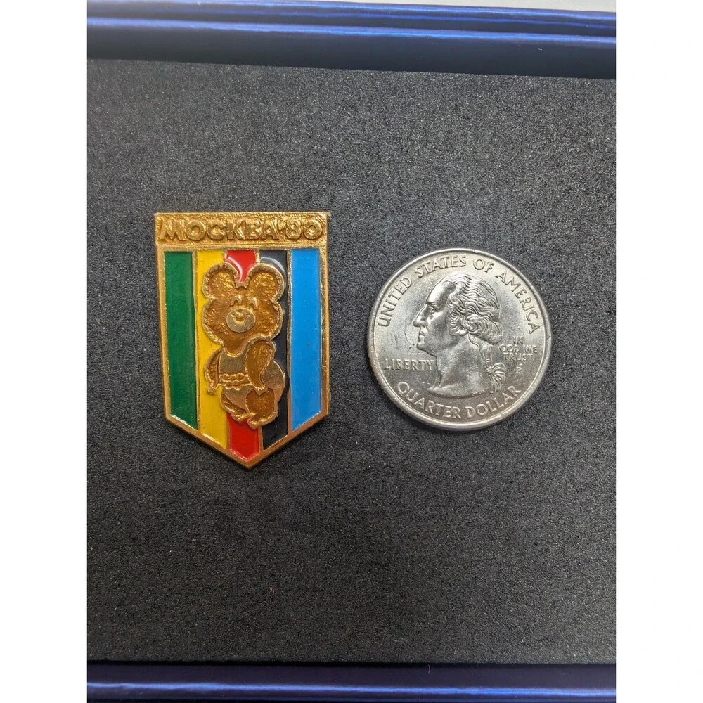 USSR Moscow 1980 Olympic Misha Bear Rainbow Color Stripe Vintage Soviet Pin